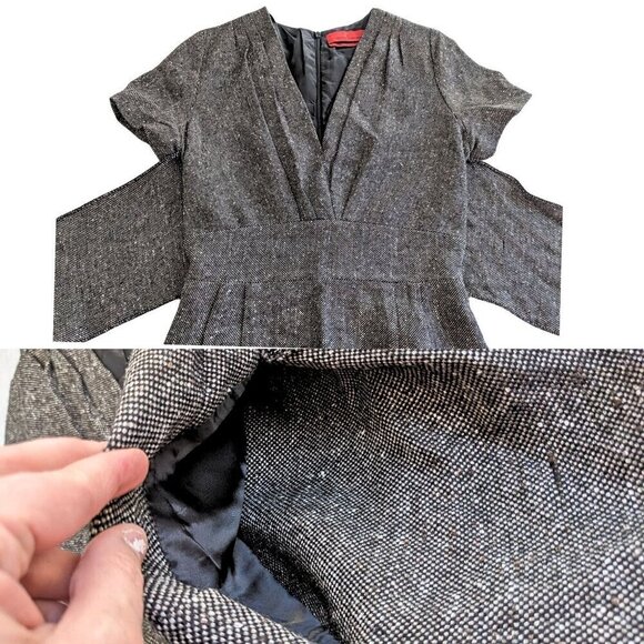 Vtg Y2K 2009 Launch Yr CH CAROLINA HERRERA Gray Wool Tweed Wrap Mini Dress Sz 6 - Picture 6 of 9